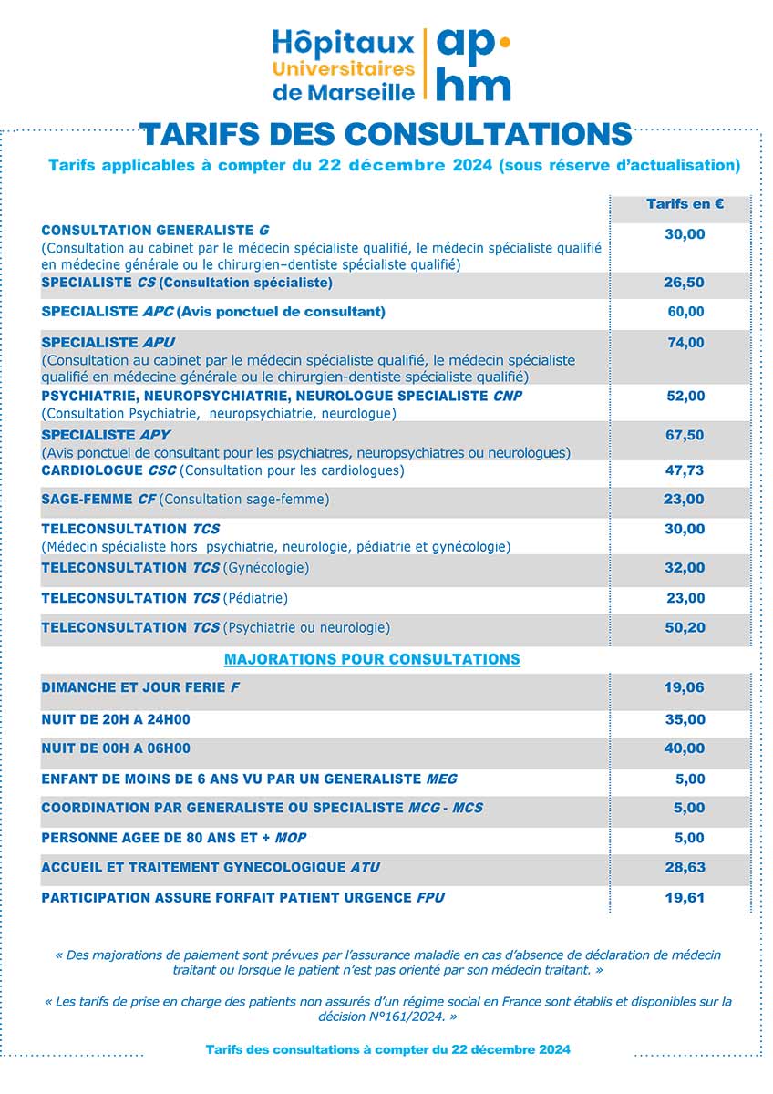 tarifs consultations